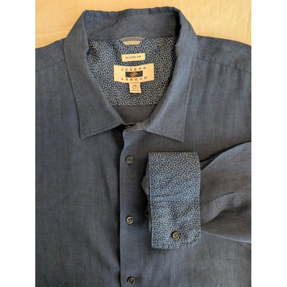 Joseph Abboud Linen Shirt Mens 3X Blue Classic Fit Long Sleeve Flip Cuff EUC